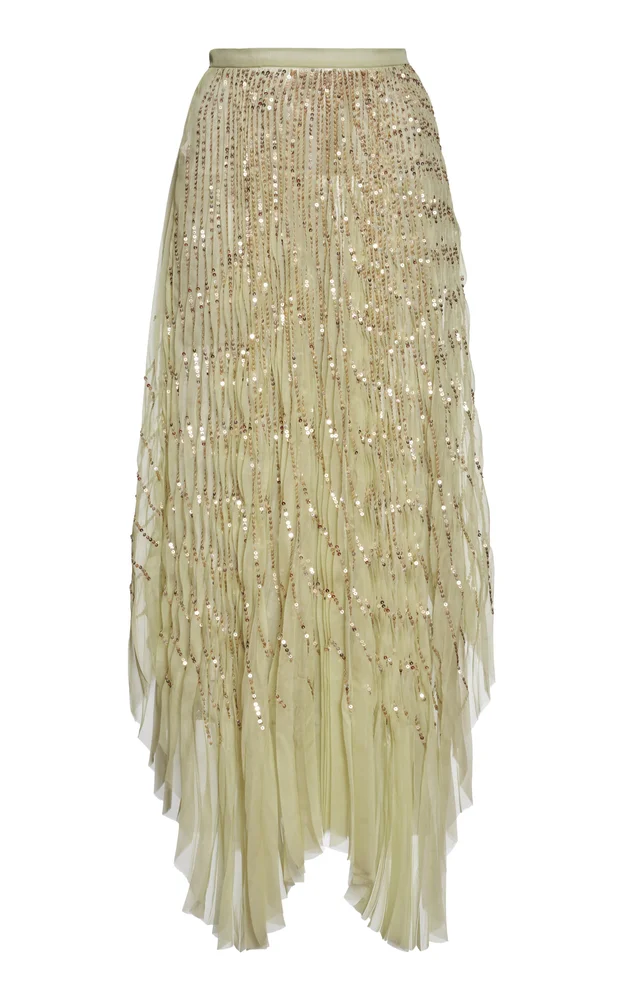 Embroidered Silk Chiffon Midi Skirt