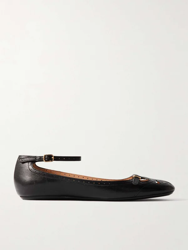 Black Misty laser-cut leather ballet flats | CHLOÉ
