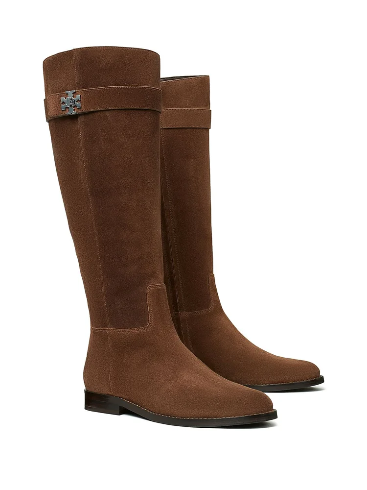 T Lock Suede Riding Boots