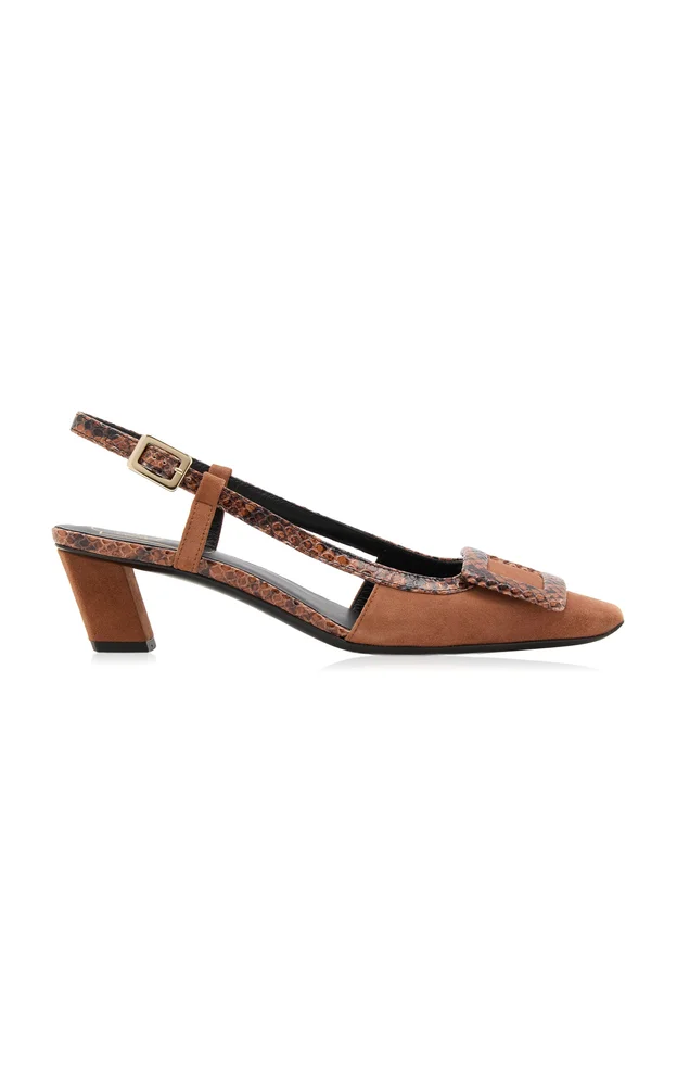 Belle Vivier Python-Effect Suede Slingback Pumps