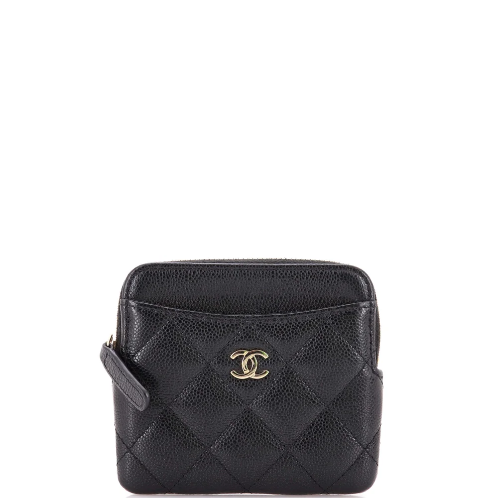 Square Zip Around Card Holder Wallet Quilted Caviar