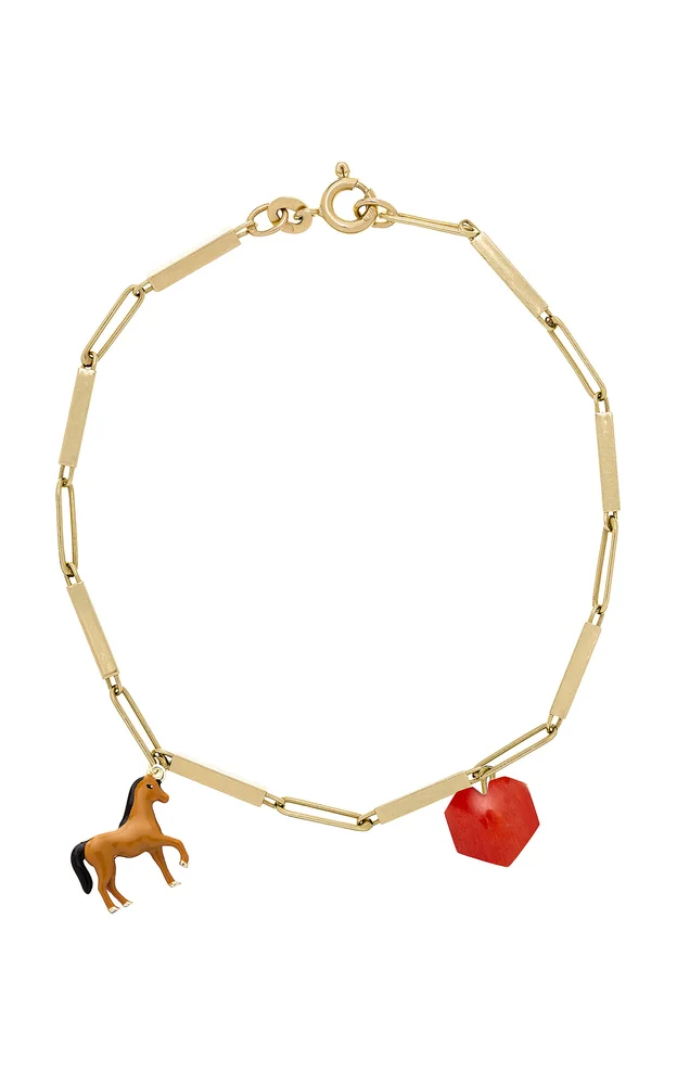Deco Tubitos 9K Yellow Gold Caballo Enamel Bracelet