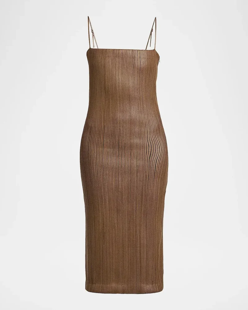 Leather Ribbed Midi Dress