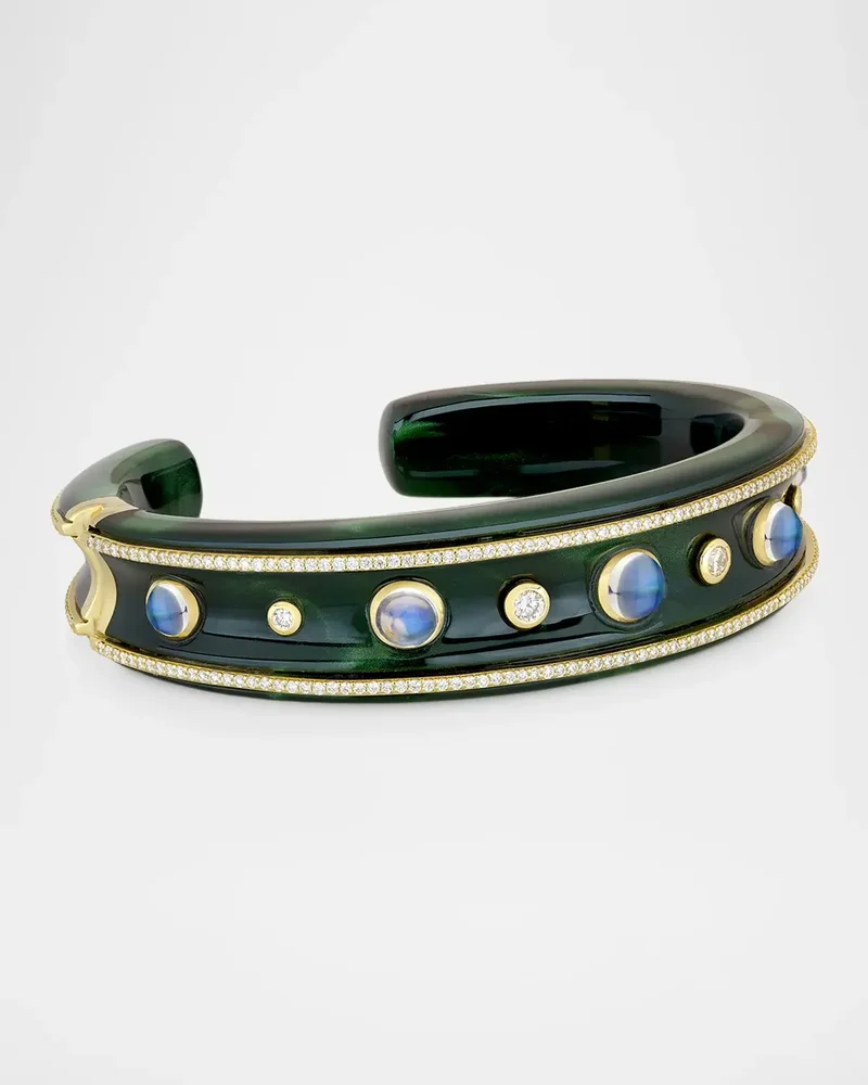 18K Yellow Gold Moonbeam Acrylic Cuff with Diamonds