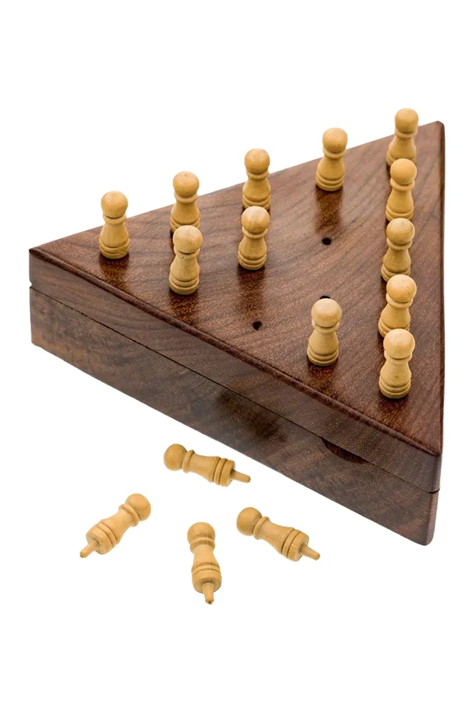 Triangle Peg Board Game, Handcrafted Wood