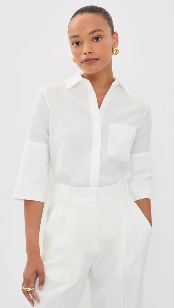 French Cuff Linen Blouse