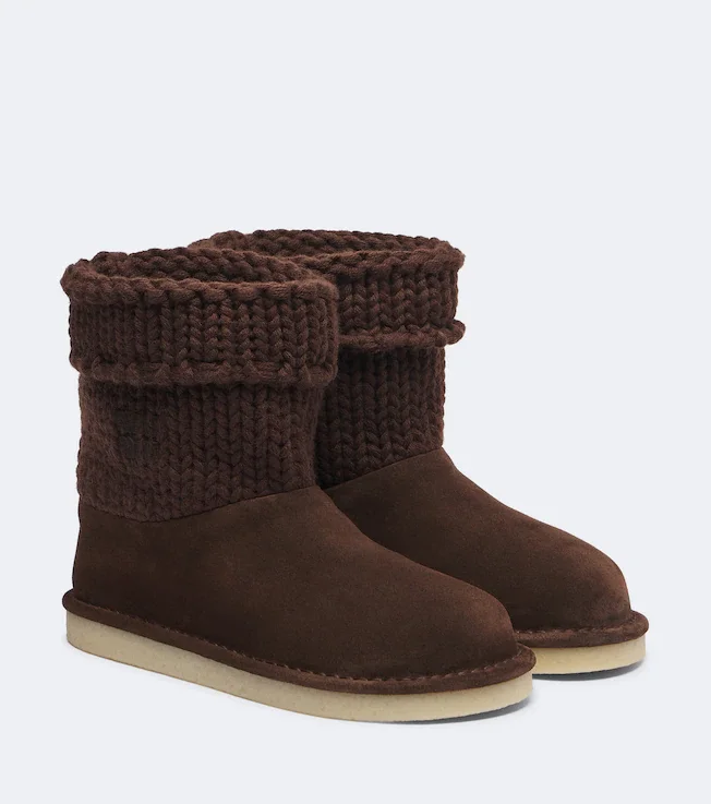 Paneled knitted suede ankle boots
