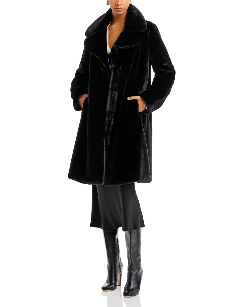 Faux-Fur Coat with Wide Lapels