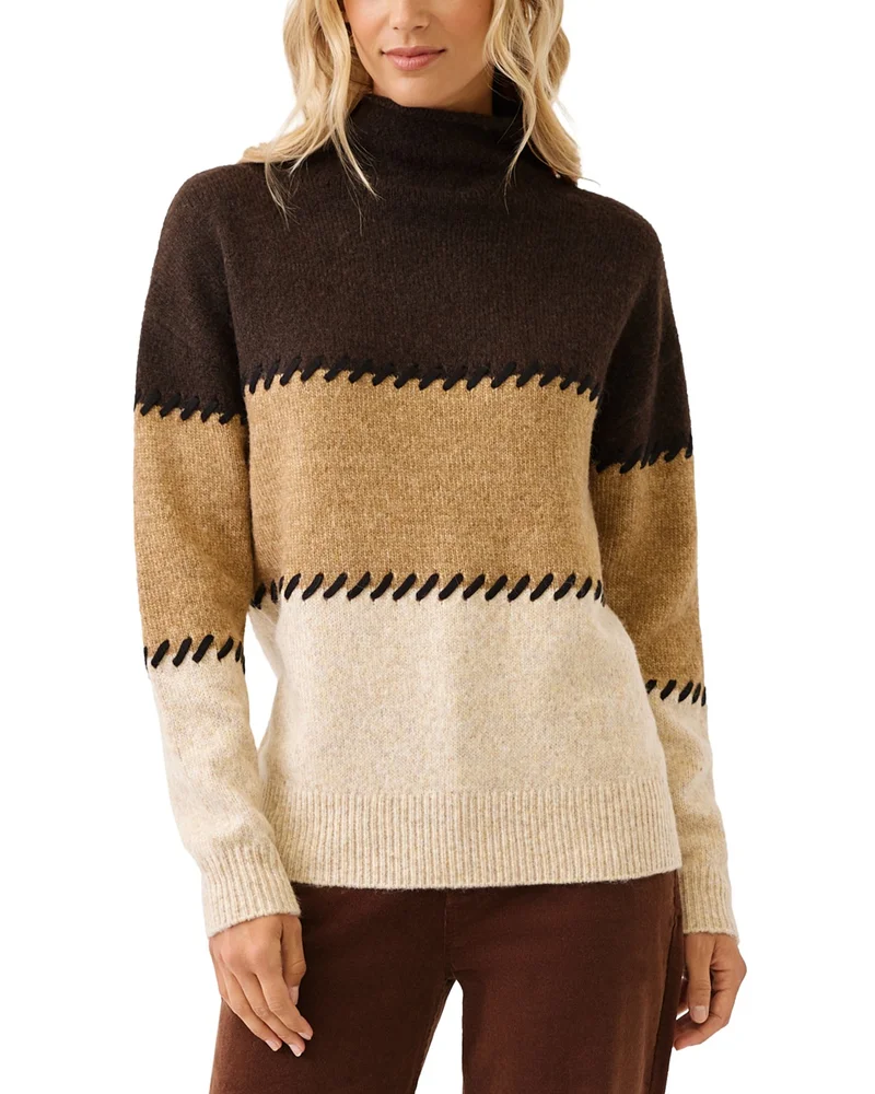 Contrast Stitch Mock Neck Colorblock Sweater