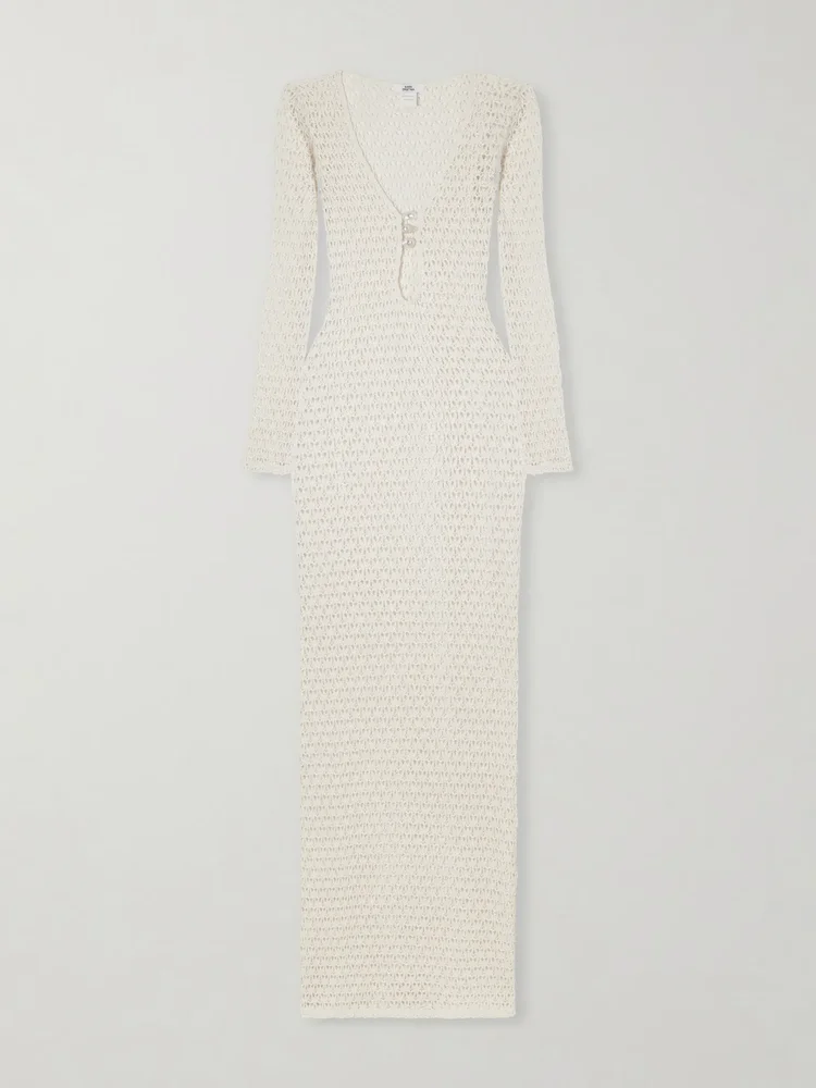 Marina pearl-embellished crocheted cotton coverup