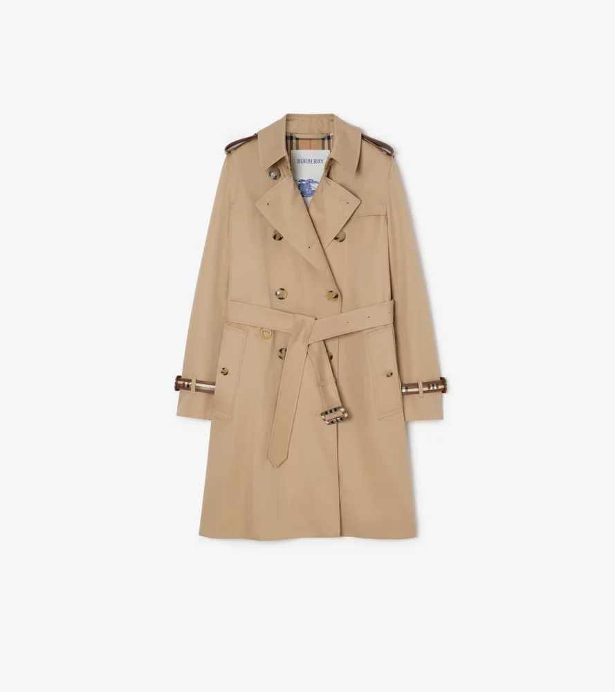 Mid-length Gabardine Kensington Trench Coat in Honey Beige