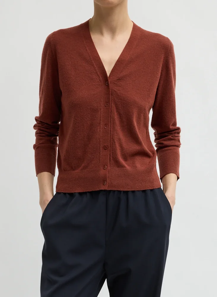 Skinlike Mercerized Wool V-Neck Shrunken Cardigan