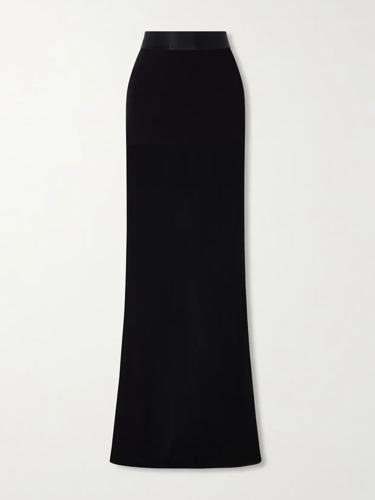 Satin-trimmed crepe-jersey maxi skirt