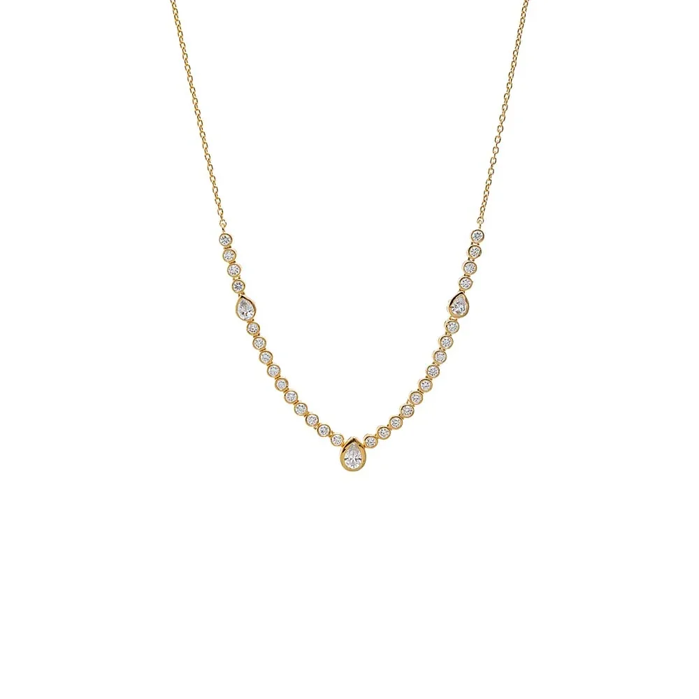 Lab Grown Diamond Bezel Pear Center Tennis Necklace