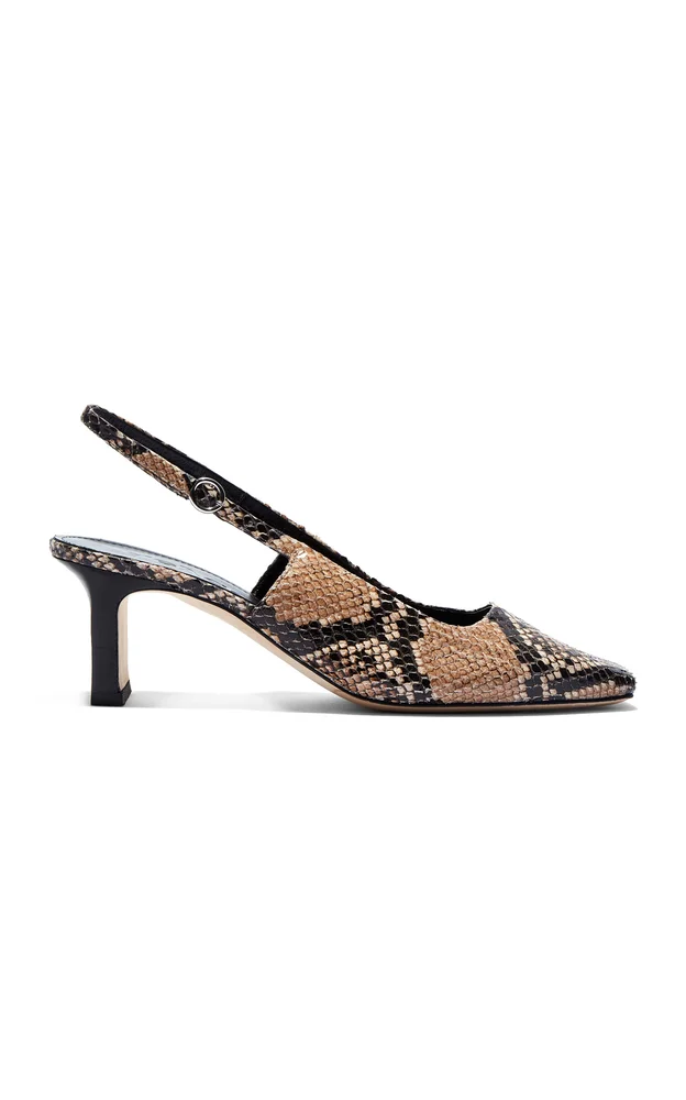 Liza Snake-Effect Leather Slingback Pumps