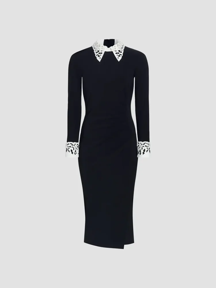 Duchi Laser-Cut Trim Cocktail Dress