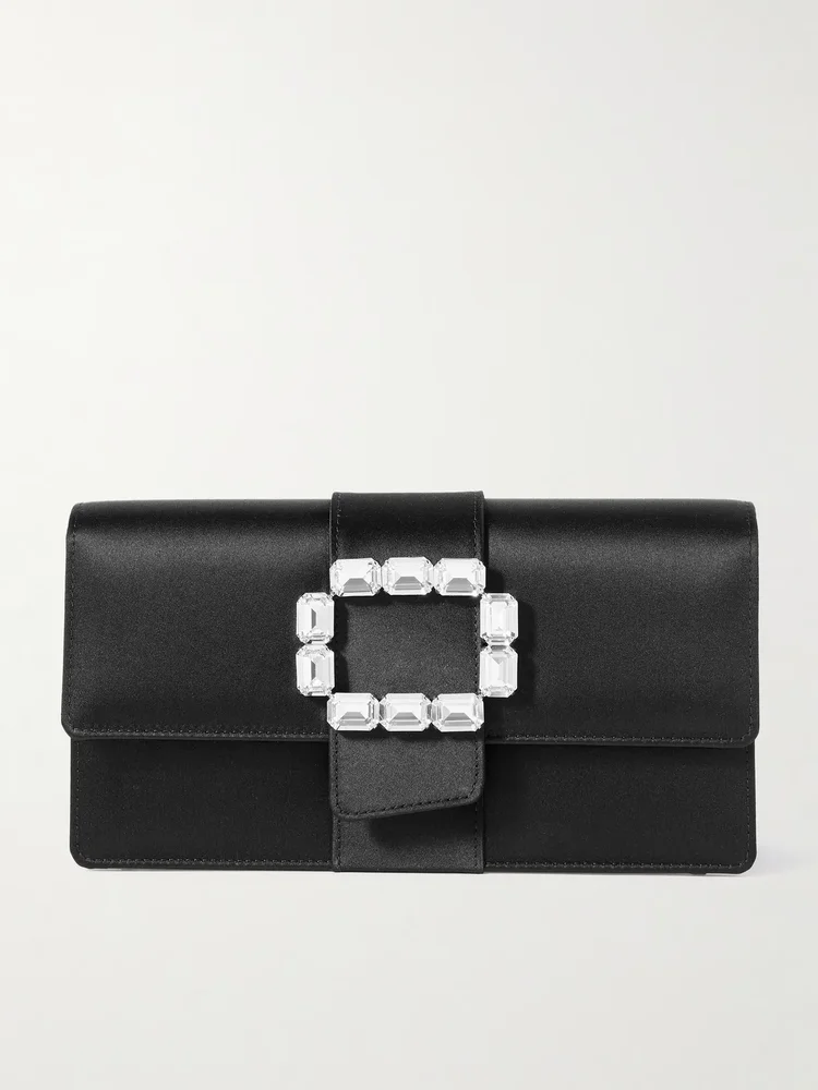 Maycapjou crystal-embellished satin clutch