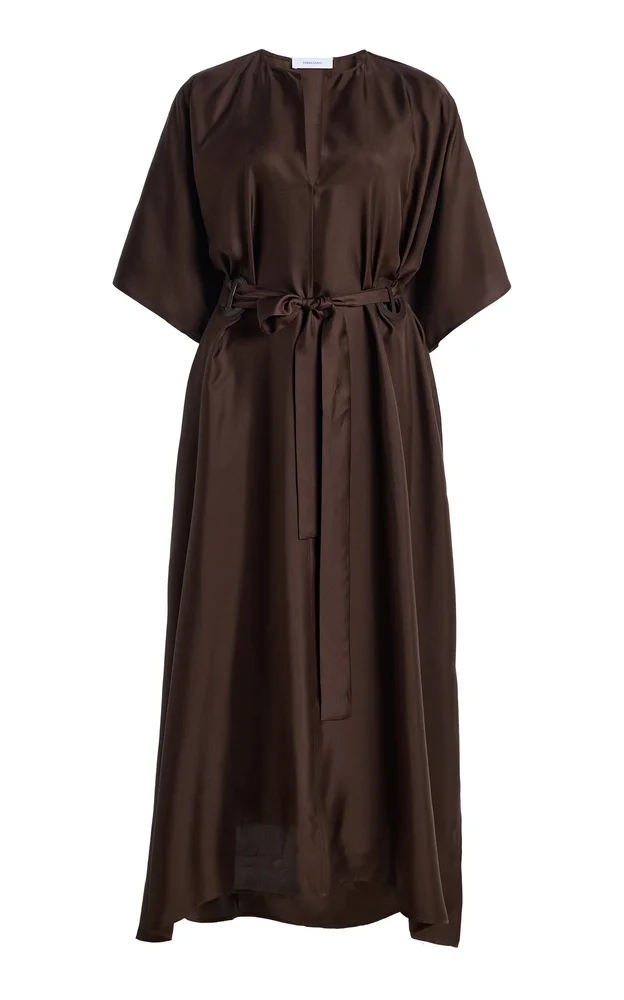Belted Silk Midi Dress
