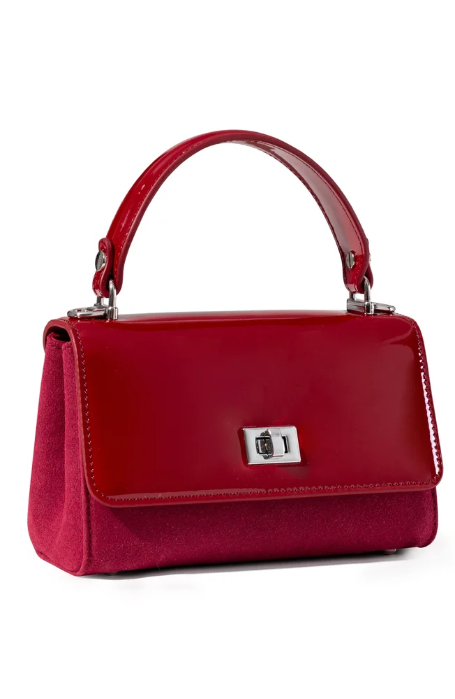 Suede and Patent Leather Top Handle Mini Bag