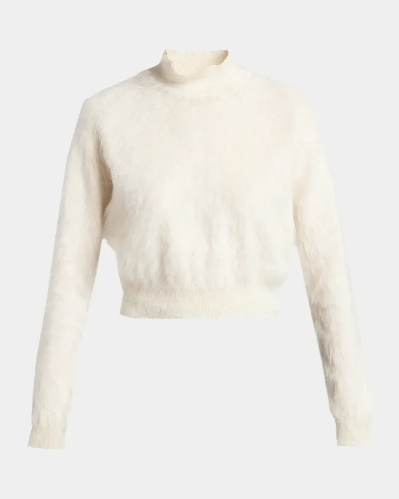 Soft Mohair-Silk Crop Turtleneck Sweater