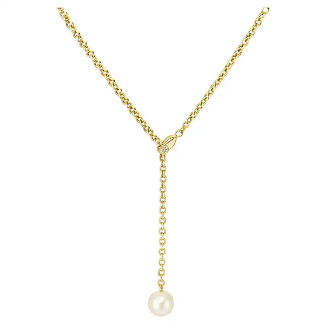 Cartier 18k Yellow Gold Round Diamond and 9mm Akoya Pearl Lariat Chain Necklace