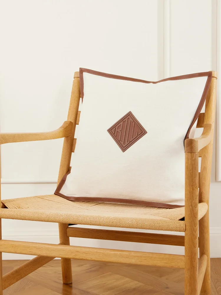 Moore leather-trimmed linen cushion