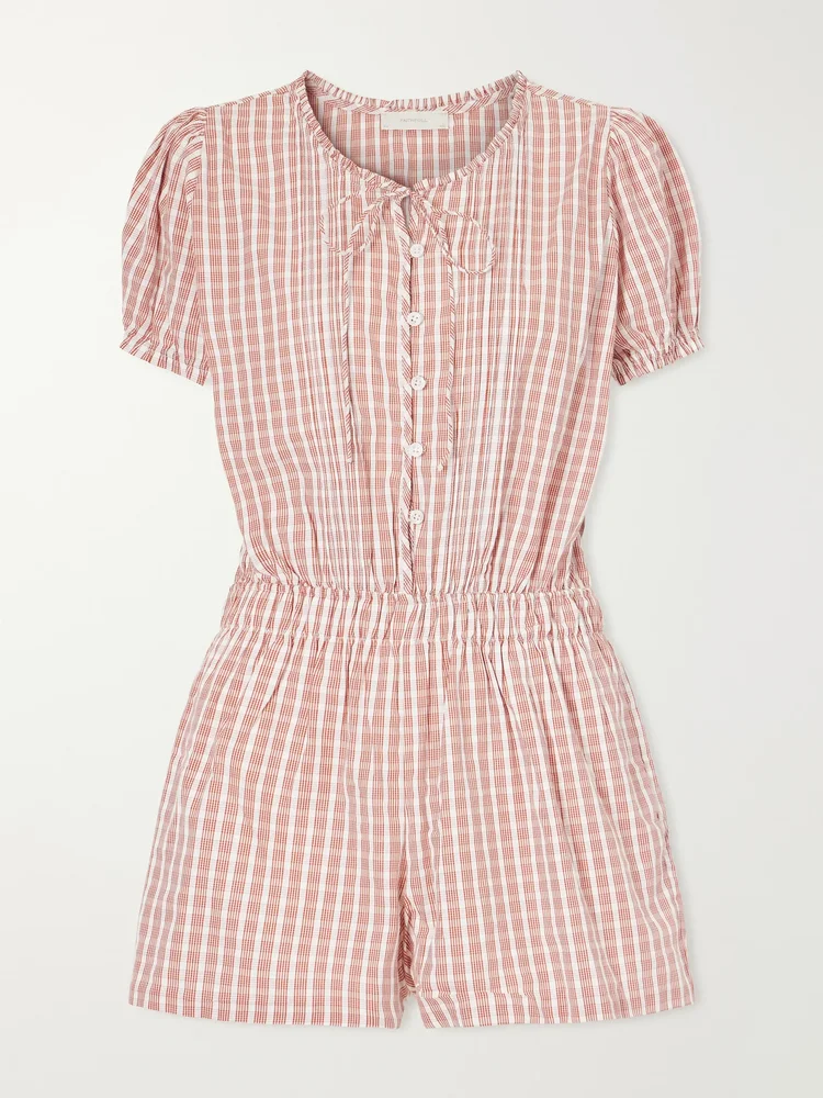 Emilie checked cotton poplin playsuit