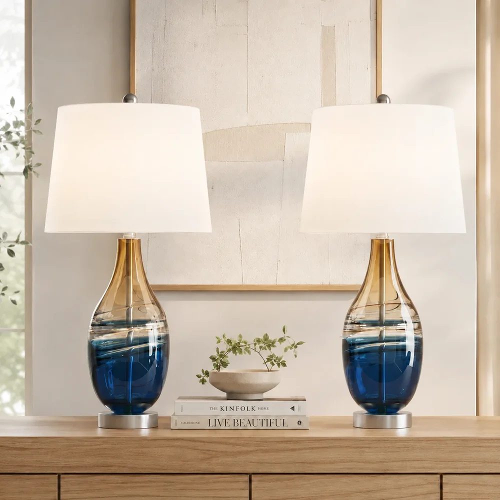 Aime 27.37" Blue Table Lamp Set with USB