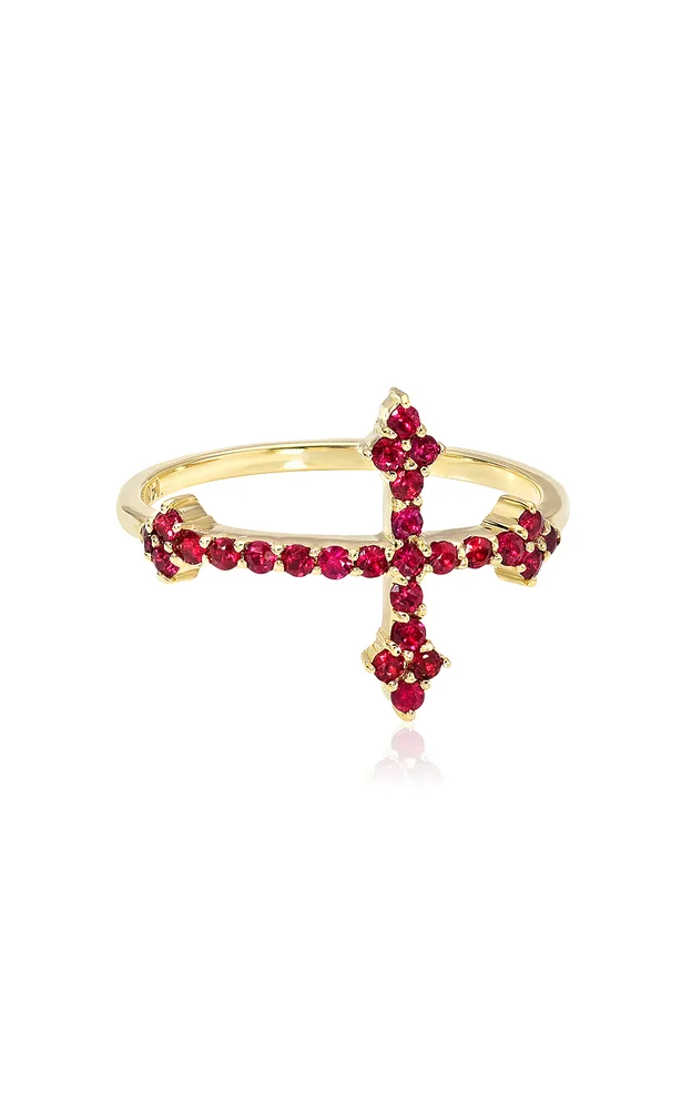 Cross Your Fingers 14K Yellow Gold Ruby Ring