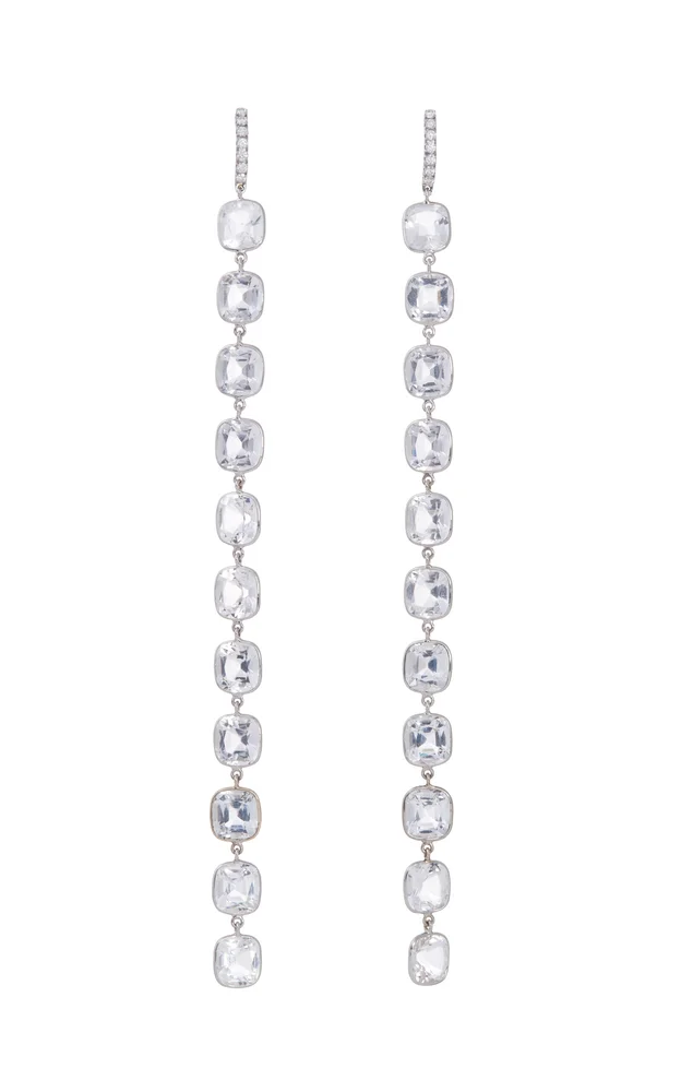 18K Yellow Gold Crystal And Diamond Earrings
