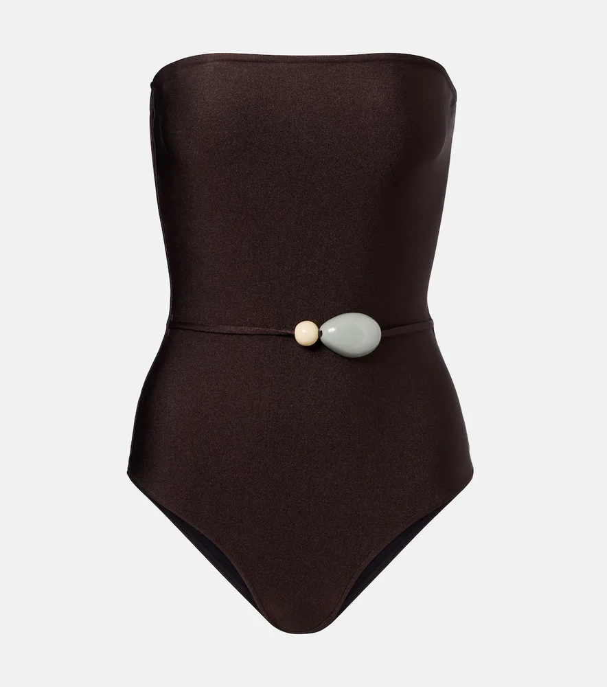 Belted embellished swimsuit