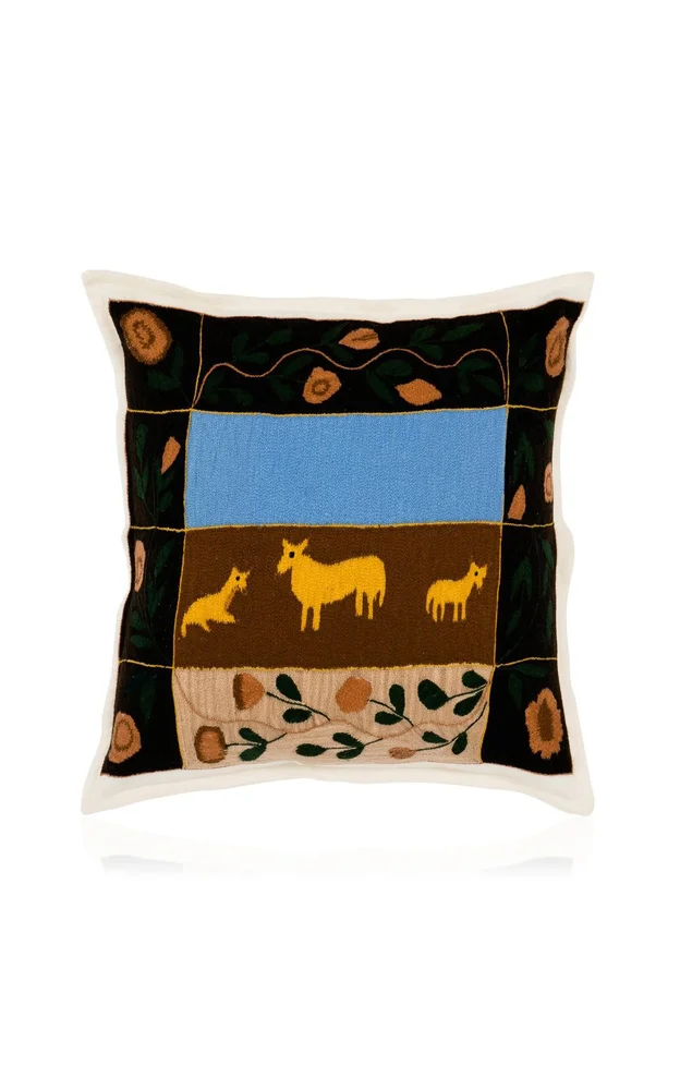 Lamb Embroidered Cashmere Pillow