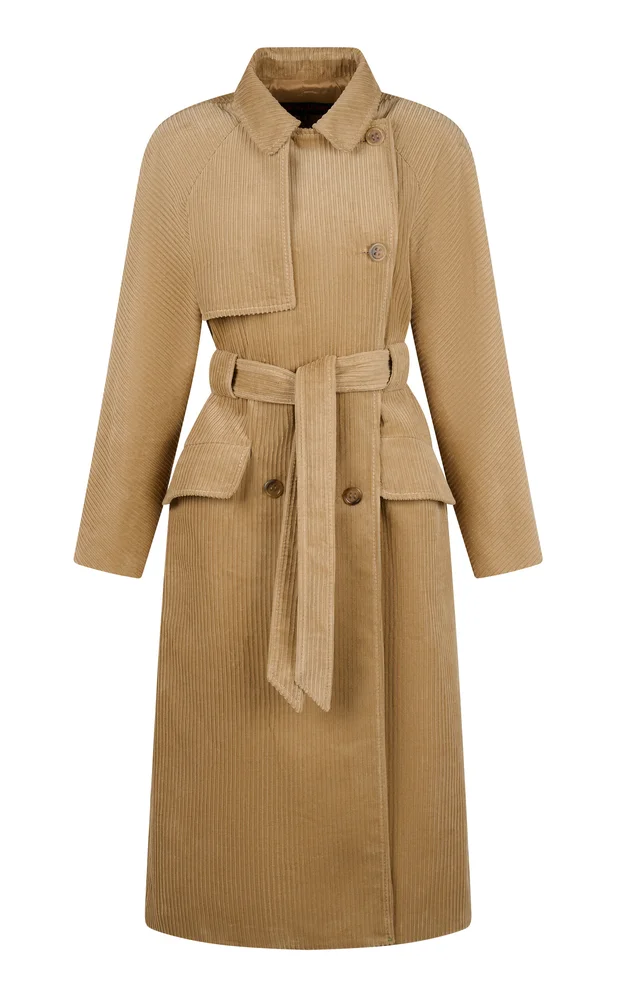 Double-Breasted Corduroy Trench Coat