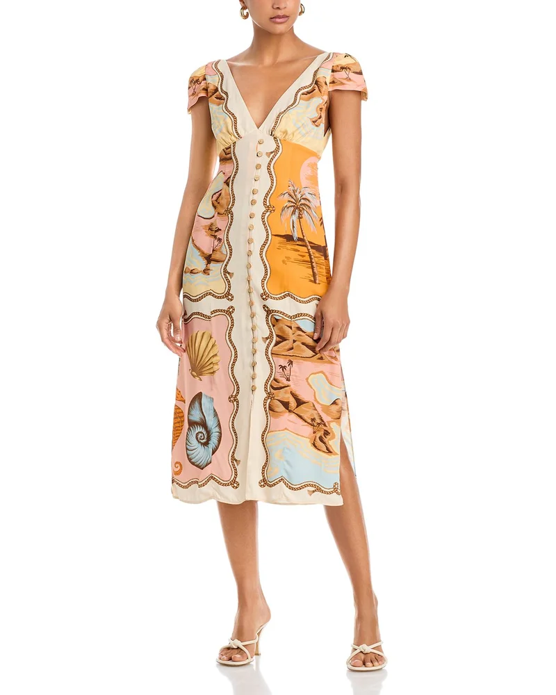 Rio Souvenir Mixed Scarf Print Satin Midi Dress