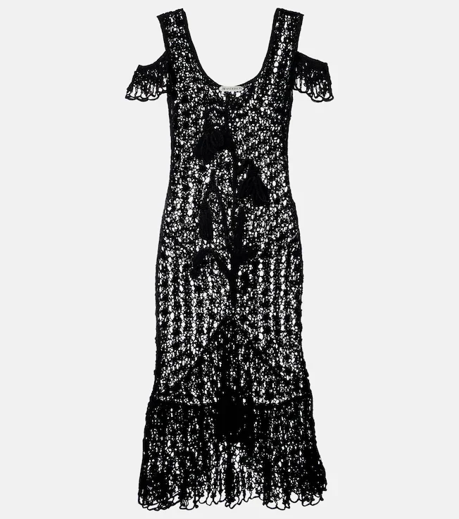 Ruffled crochet cotton midi dress