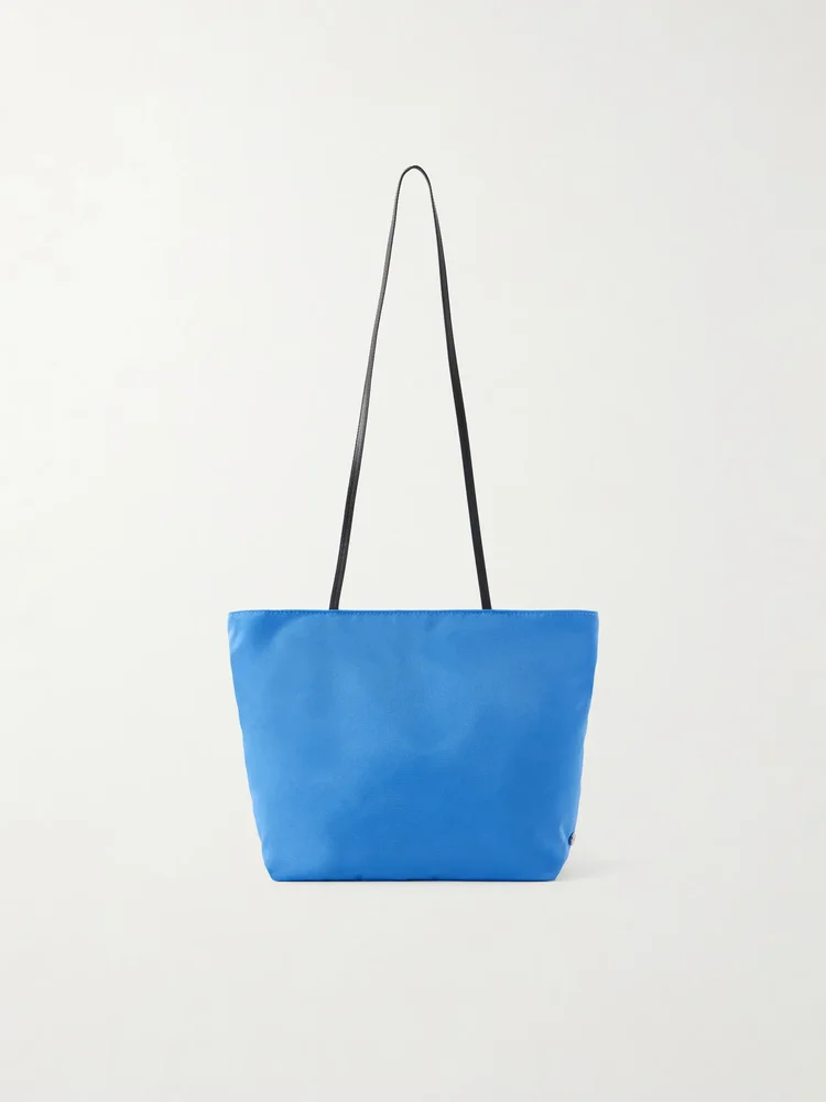 Spaghetti leather-trimmed satin shoulder bag
