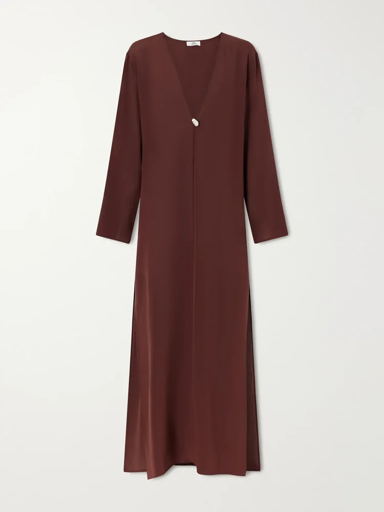 Pearl-embellished silk-chiffon kaftan