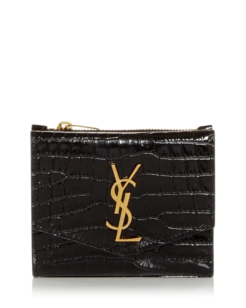Uptown Compact Wallet in Crocodile-Embossed Shiny Leather