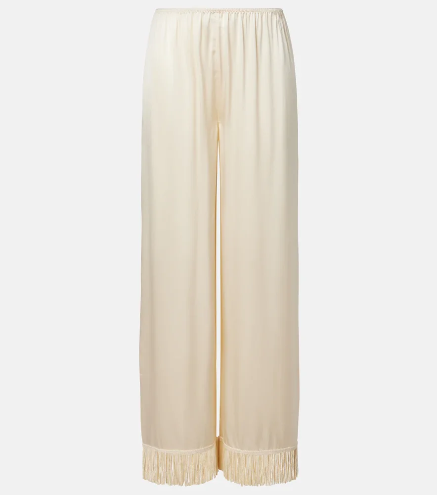 Lavon fringed silk satin wide-leg pants