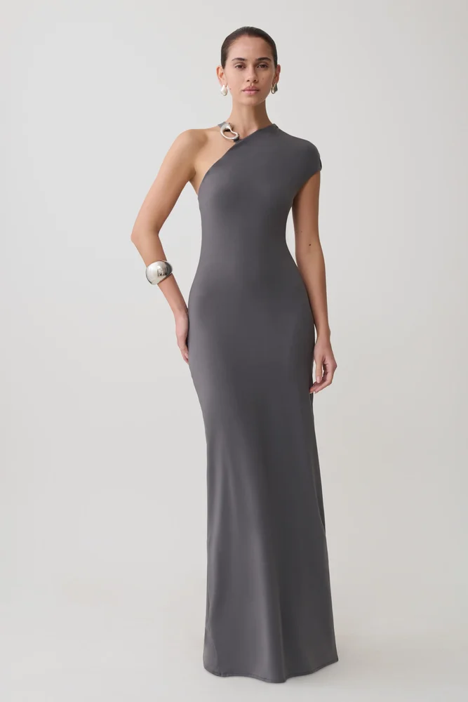 Oden Slinky Maxi Dress With Hardware - Grey