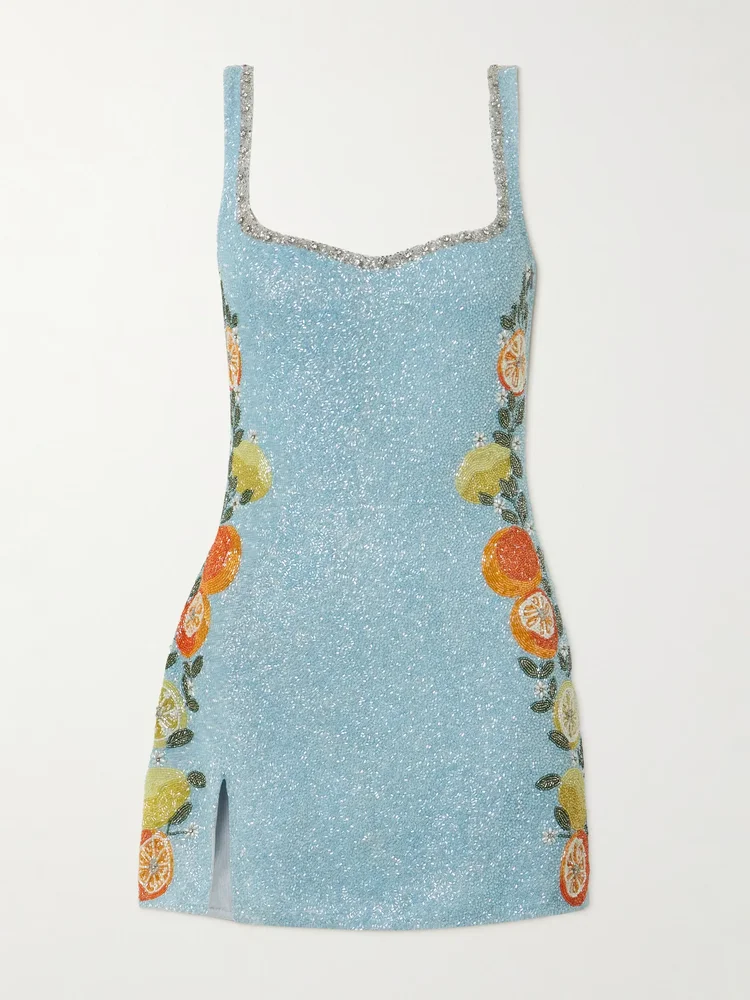 Capri crystal-embellished beaded stretch-tulle mini dress