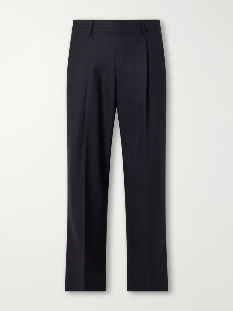 Kay 10037 Wide-Leg Pleated Pinstriped Woven Trousers