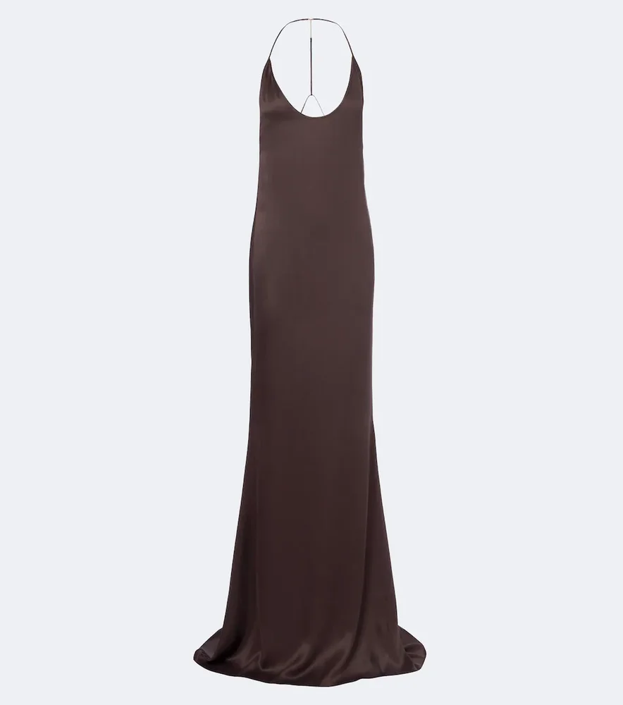 Draped open-back silk gown