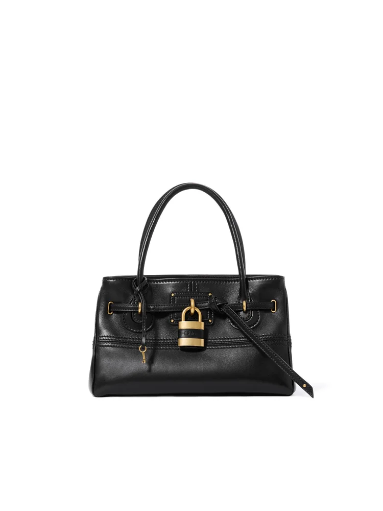 Small Paddington Sling Top Handle Bag in Soft Leather, Black