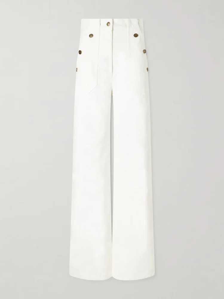 logo embroidered high rise wide leg jeans