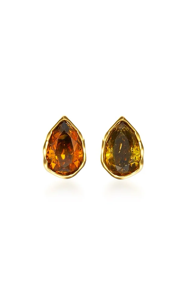 Fancy Color Diamond Petite Pear Hammered Bezel Studs