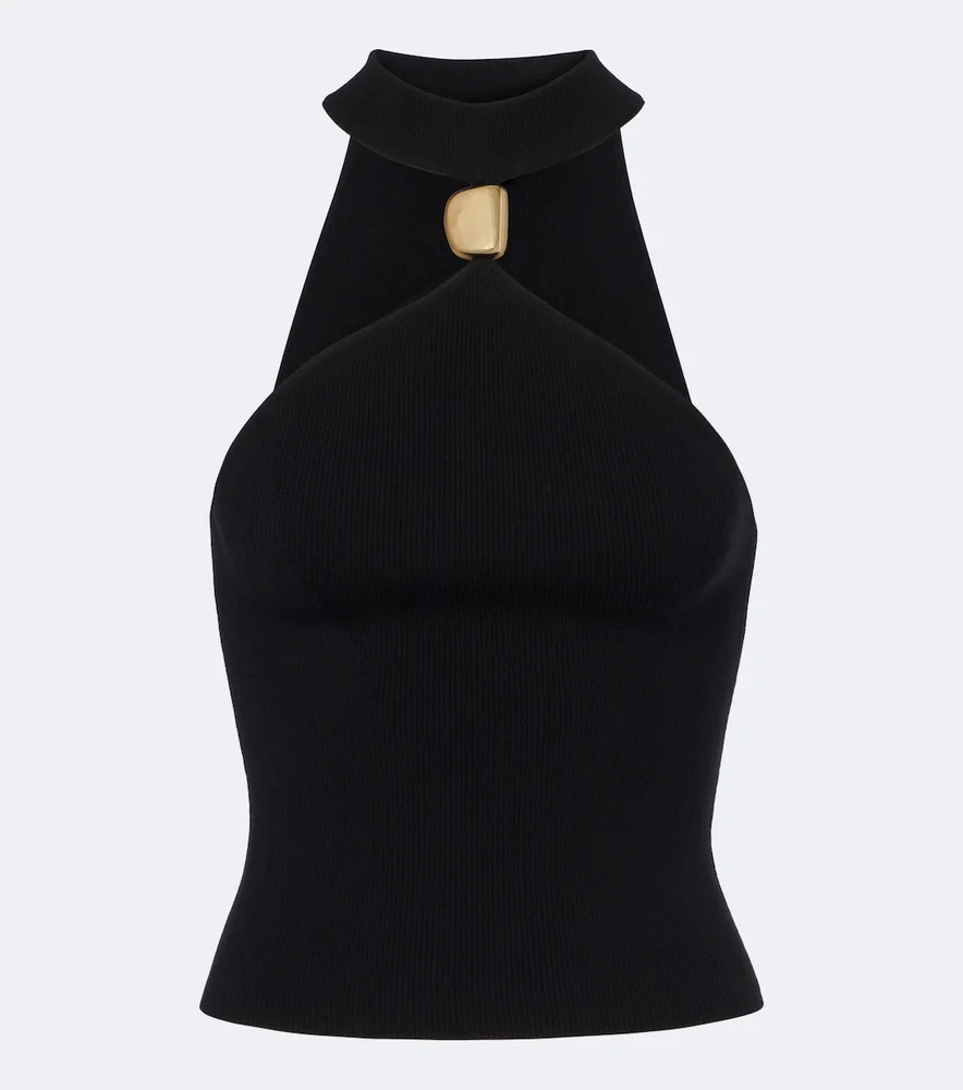 Renlen embellished halterneck wool top