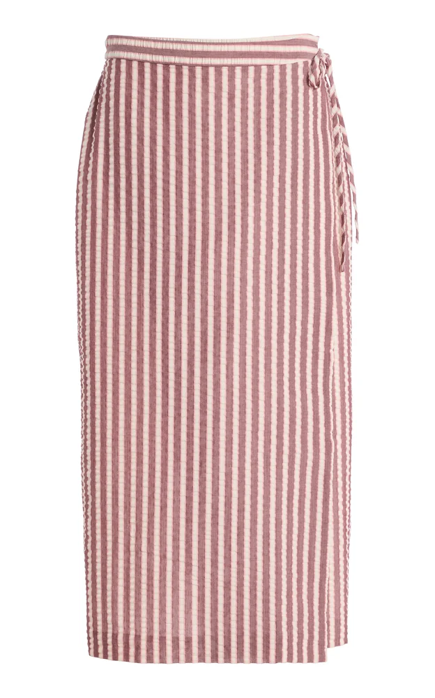 Monty Striped Cotton-Blend Midi Wrap Skirt