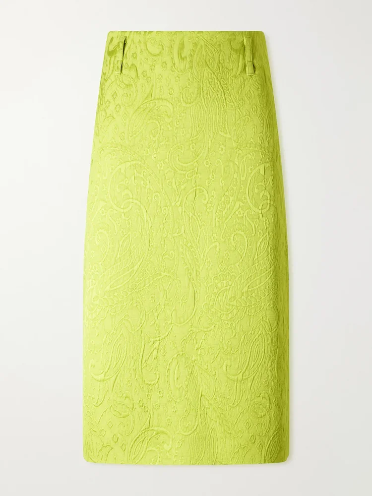 Paisley motif matelassé jacquard midi skirt