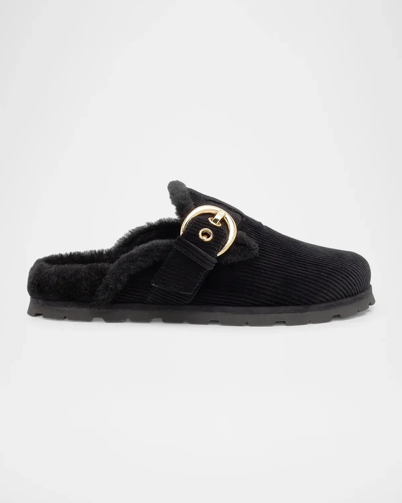 Chrystie Shearling-Lined Corduroy Mules